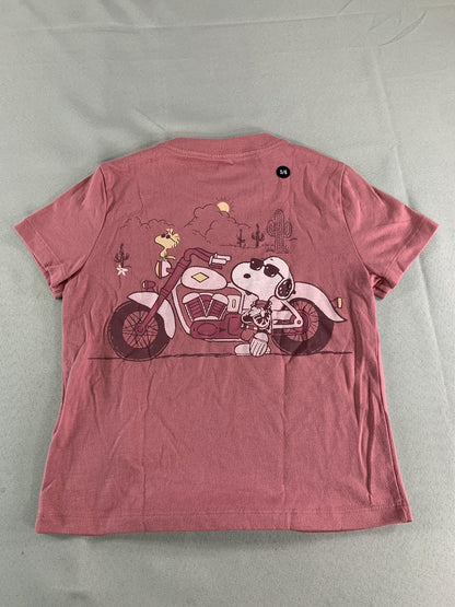 Abercrombie Kids Snoopy Shirt Girls 5/6 Pink Los Angeles Biker Club Oversized on
