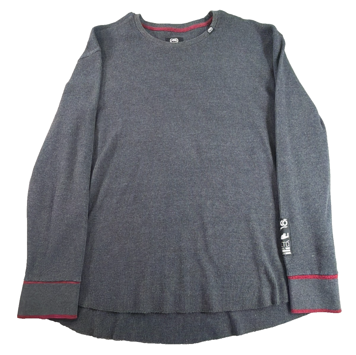 Ecko Unltd Thermal Waffle Knit Long Sleeve Shirt Mens 3XL Gray Red Trim Rhino