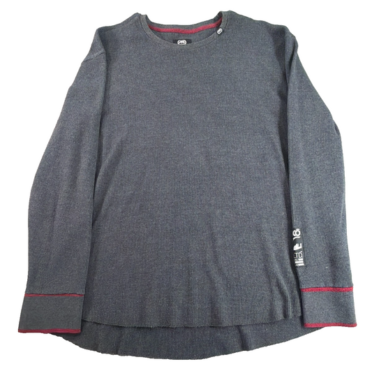 Ecko Unltd Thermal Waffle Knit Long Sleeve Shirt Mens 3XL Gray Red Trim Rhino