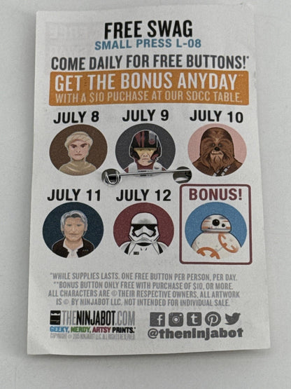 Star Wars Ninjabot Star Buttons SDCC 2015 Exclusive Pin Set Rey BB-8 Trooper Red
