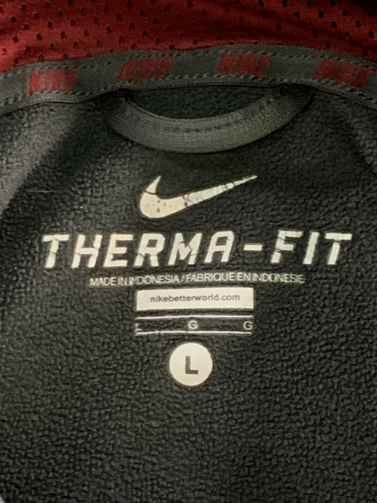 Nike Therma-Fit Hoodie Mens Large Gray Red Pullover Sweatshirt Swoosh Logo 100
