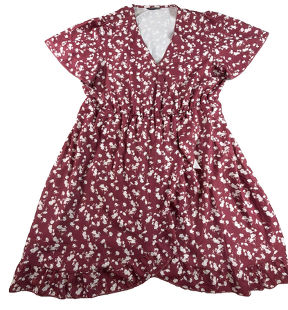 BloomChic Floral Wrap Mini Dress Burgundy Ditsy Flutter Sleeve Plus 22-24