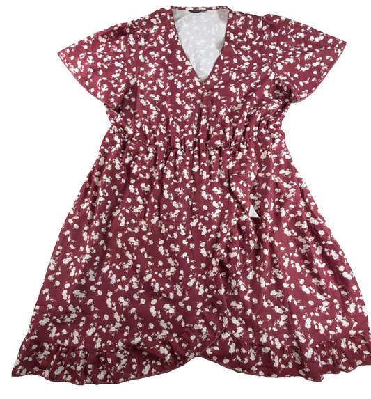 BloomChic Floral Wrap Mini Dress Burgundy Ditsy Flutter Sleeve Plus 22-24