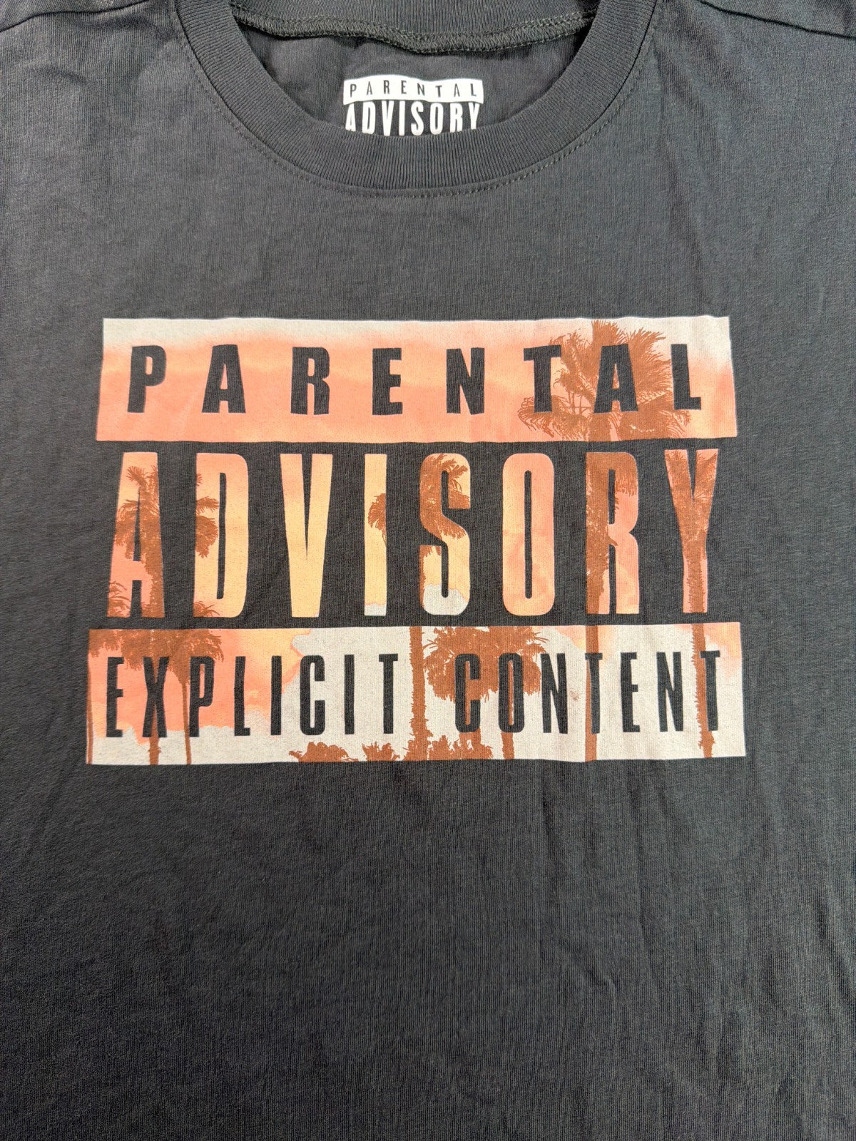 Parental Advisory Explicit Content Mens 2XL Black Palm Tree Graphic Tee Shirt