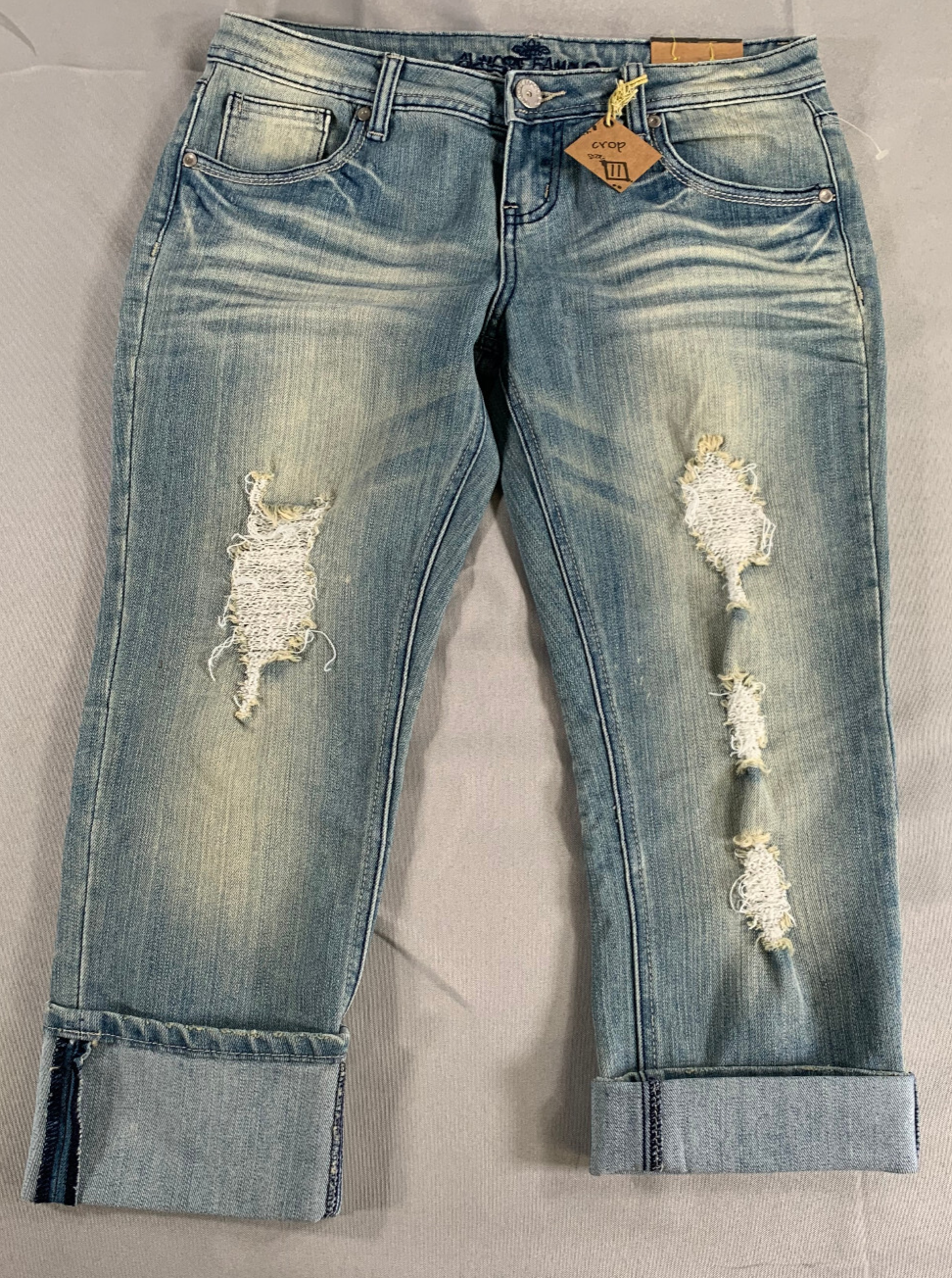 Almost Famous Jeans Size 11 Distressed Crop Cuffed Light Wash Denim Y2K Style