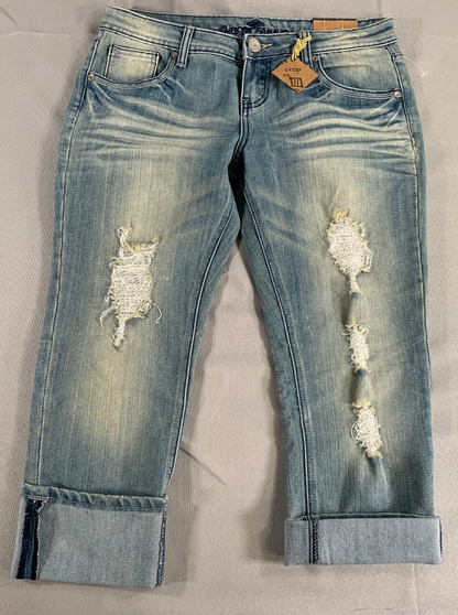 Almost Famous Jeans Size 11 Distressed Crop Cuffed Light Wash Denim Y2K Style