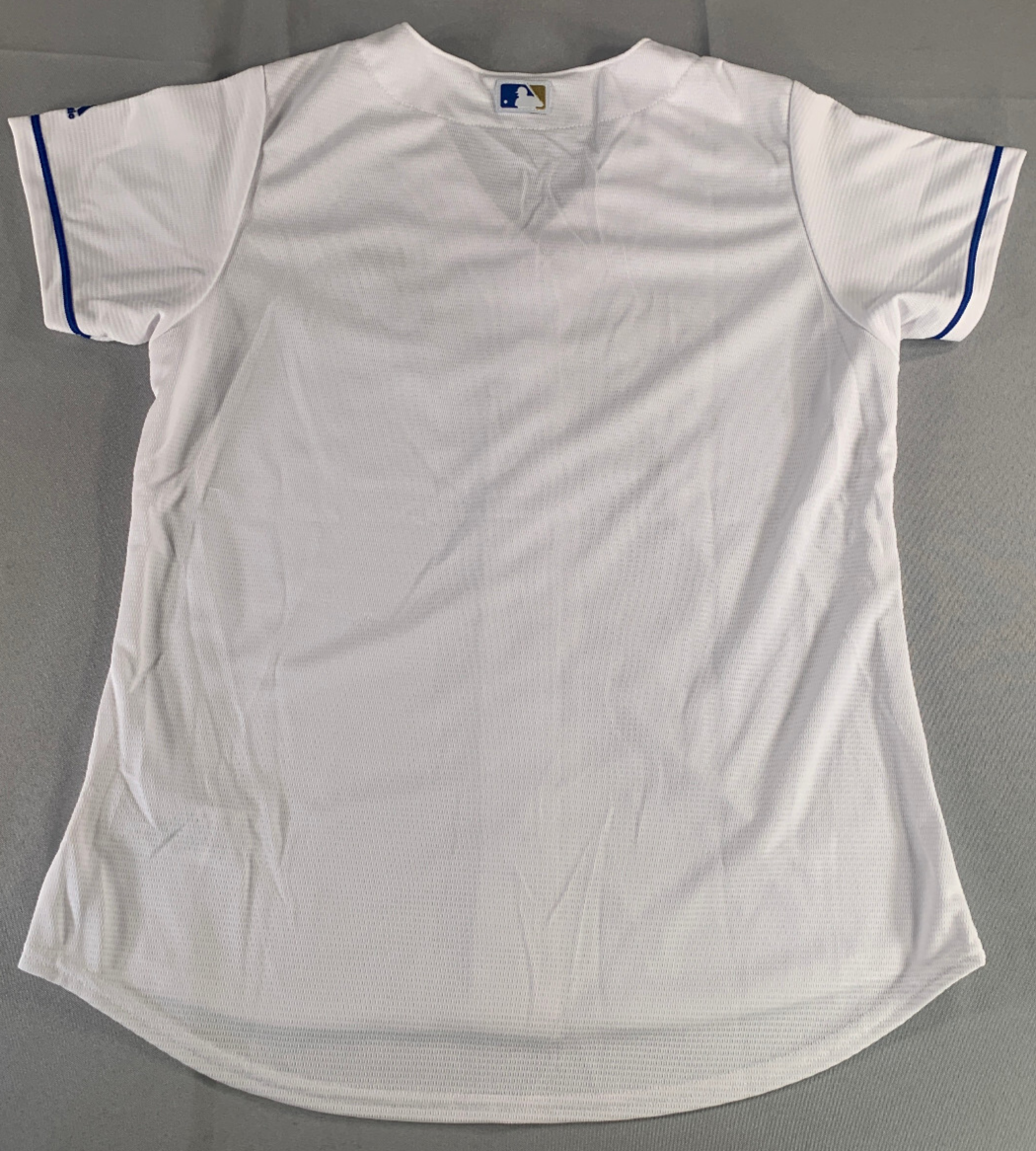 Majestic MLB Royals Cool Base Jersey Womens L White Blue Replica Button Front
