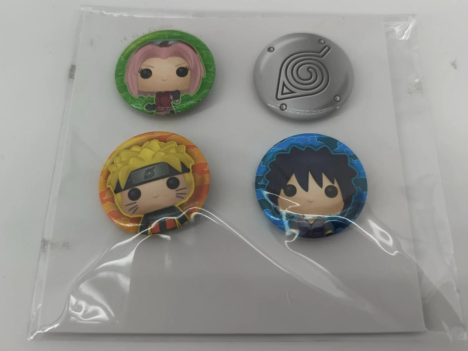 FUNKO POP! Naruto Shippuden 4 Pin Set Naruto Sasuke Sakura Konoha Logo Apparel