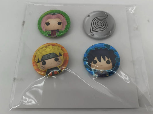 FUNKO POP! Naruto Shippuden 4 Pin Set Naruto Sasuke Sakura Konoha Logo Apparel