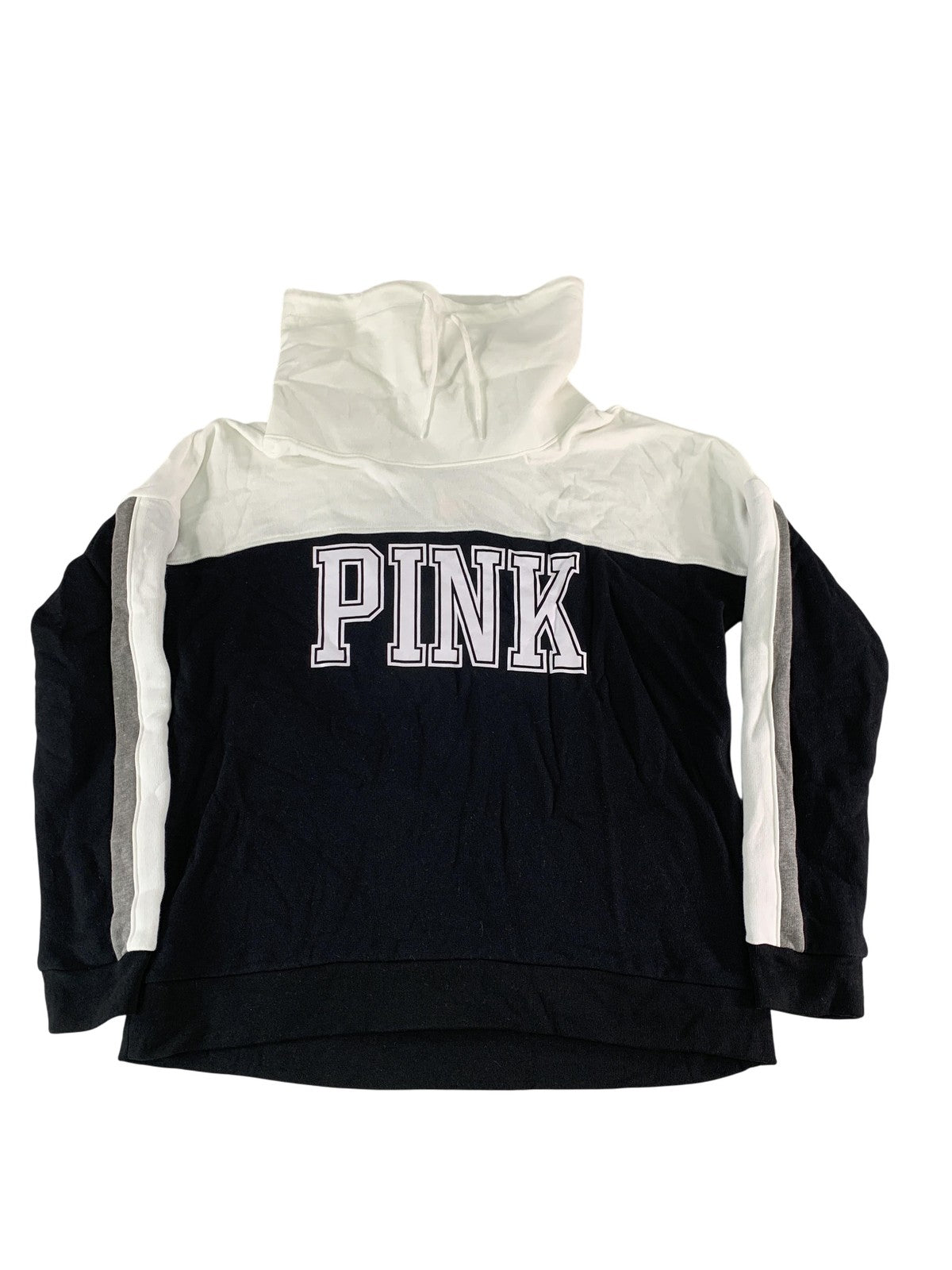 PINK Victoria's Secret Hoodie Womens Large Black White Colorblock Pullover