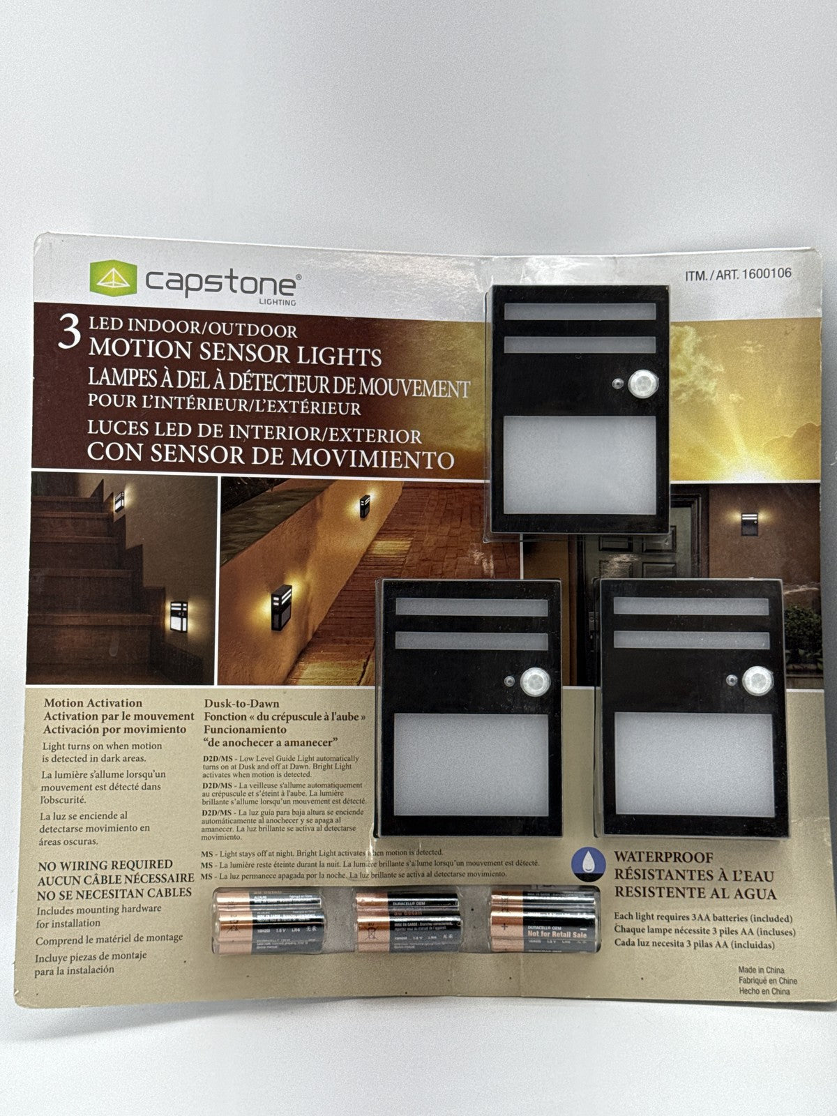 Lot of 2 Capstone LED Indoor Motion Sensor Lights Black Waterproof Dusk Dawn