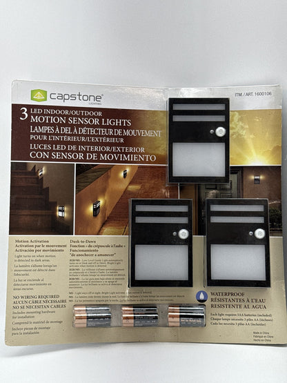 Lot of 2 Capstone LED Indoor Motion Sensor Lights Black Waterproof Dusk Dawn