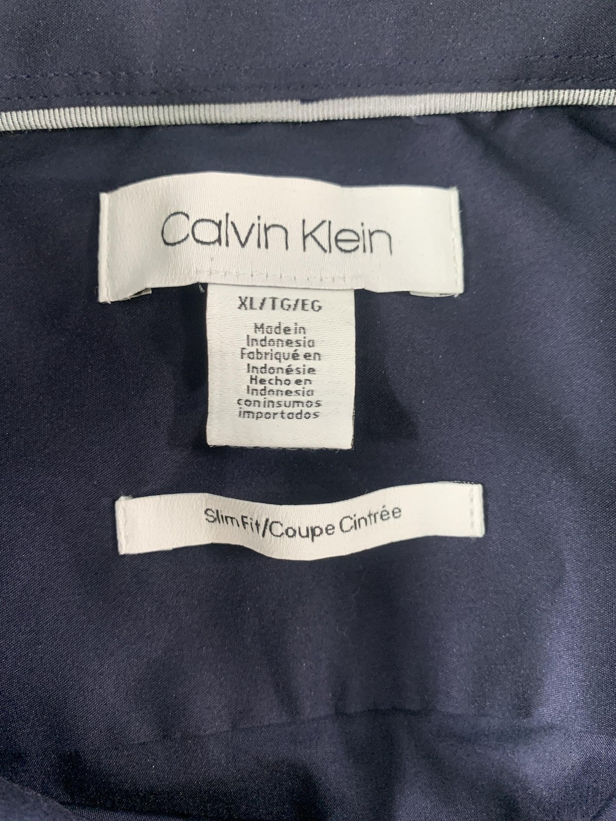 Calvin Klein Shirt Mens XL Blue Short Sleeve Snap Front Slim Fit Casual branding