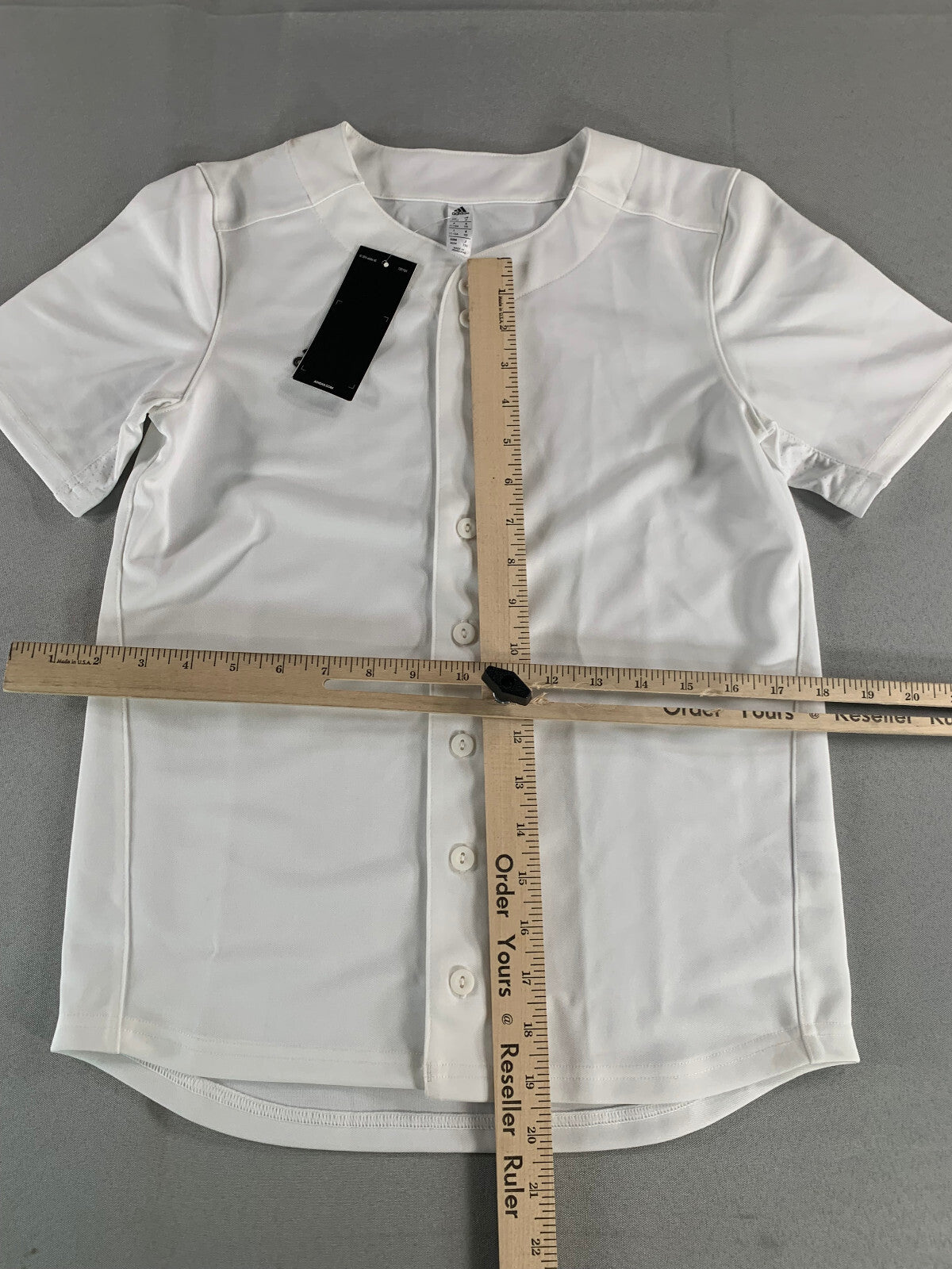 Adidas Youth Baseball Jersey White Button Up Short Sleeve Shirt Size M 11-12Y NW