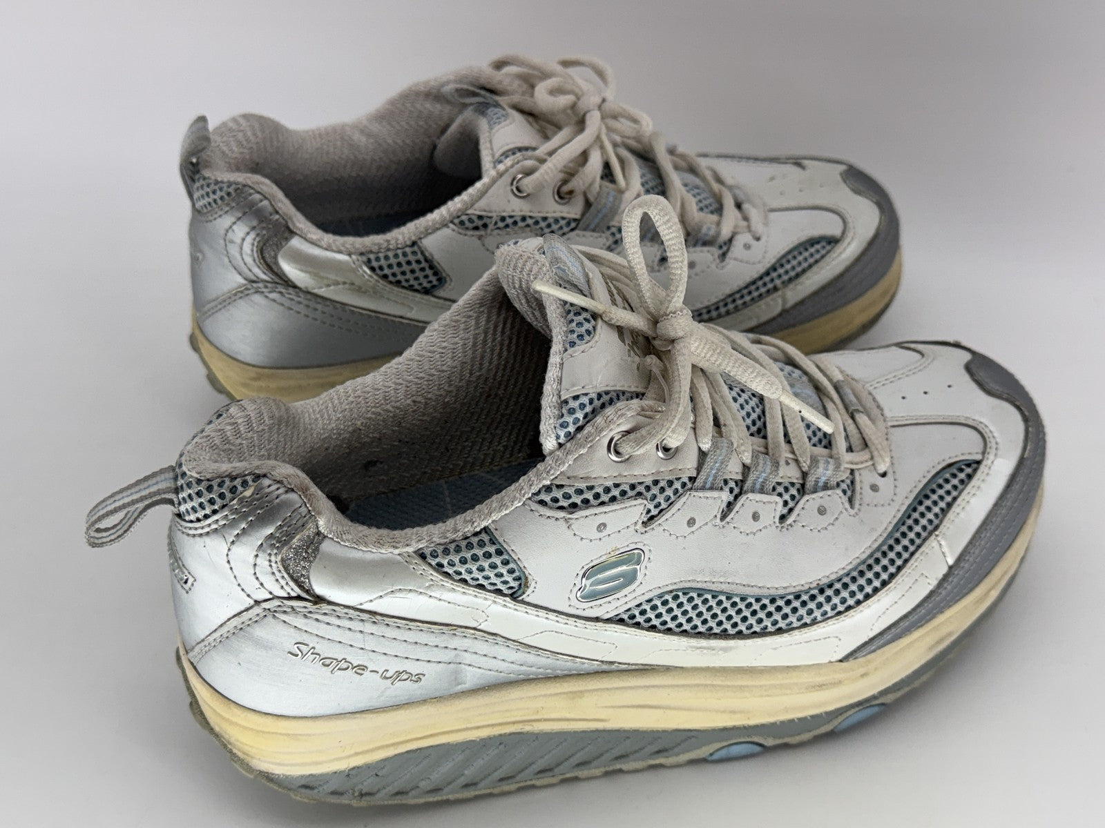 Skechers Shape Ups Toning Walking Shoes Mens 8.5 White/Gray Lace Up Leather
