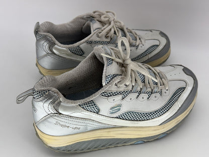 Skechers Shape Ups Toning Walking Shoes Mens 8.5 White/Gray Lace Up Leather
