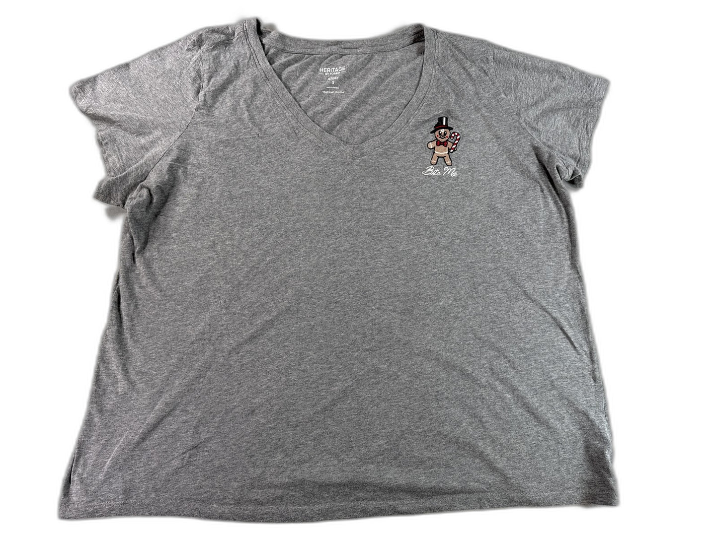 HERITAGE TORRID Gingerbread Man Tee Womens 3 Gray Embroidered Graphic Crewneck