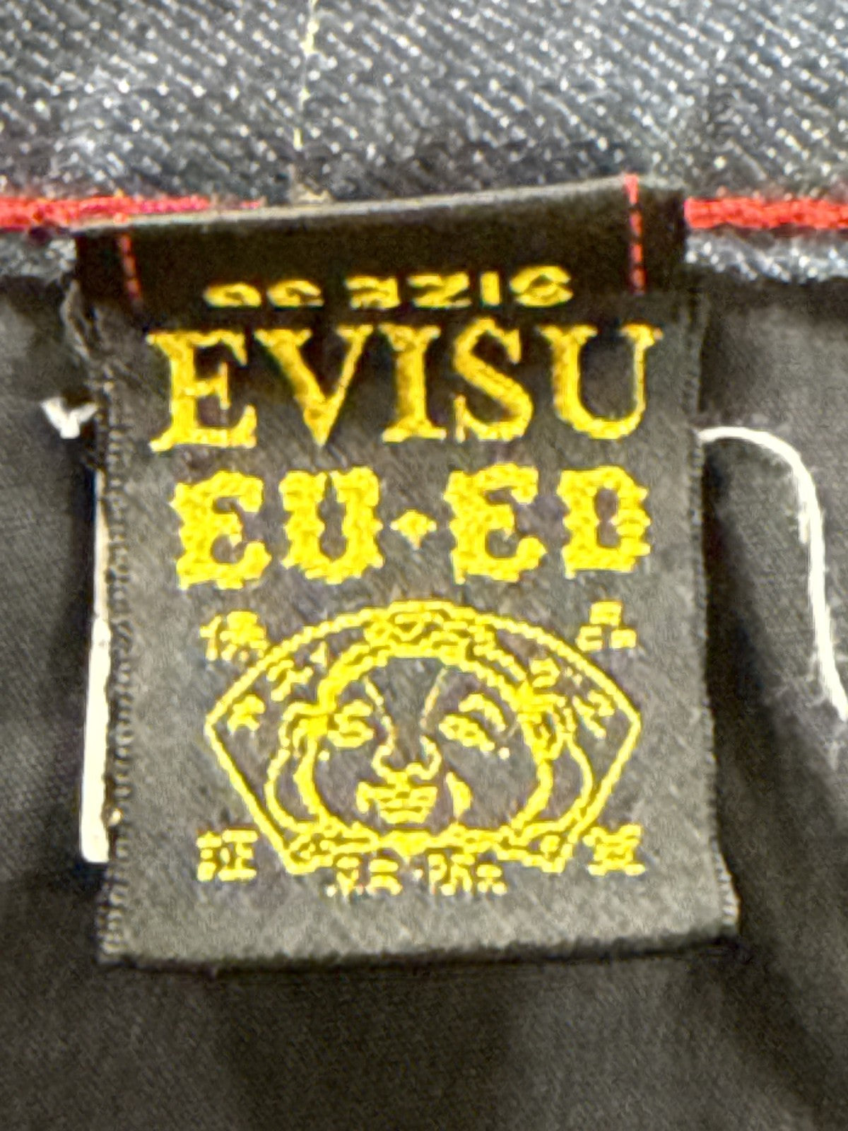 EVISU Classic Straight Leg Jeans 36 Blue 100% Cotton Faded Look Red Denim