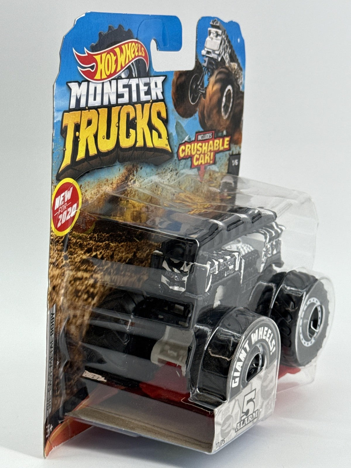 Hot Wheels Monster Trucks 5 Alarm Black White 2020 Diecast w Crush Car Sealed