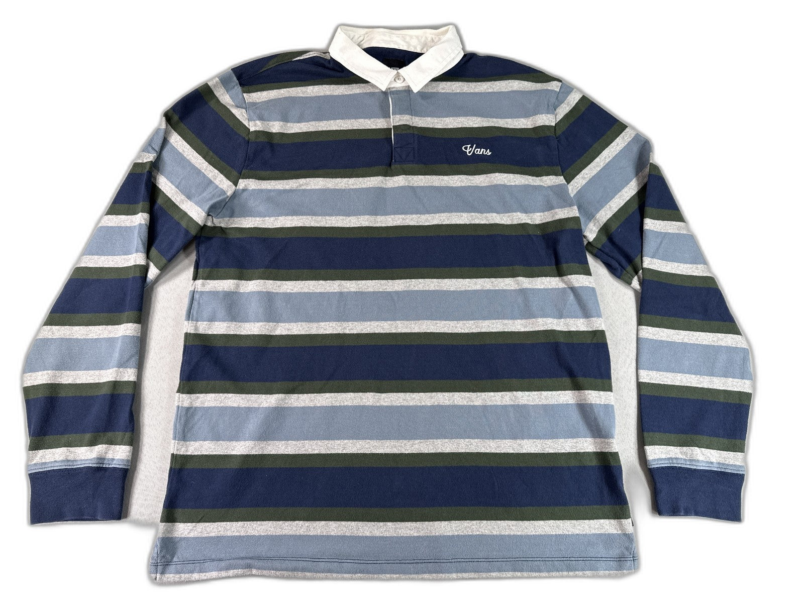 Vans Polo Shirt Mens Large Multicolor Striped Long Sleeve Collared Cotton Preppy