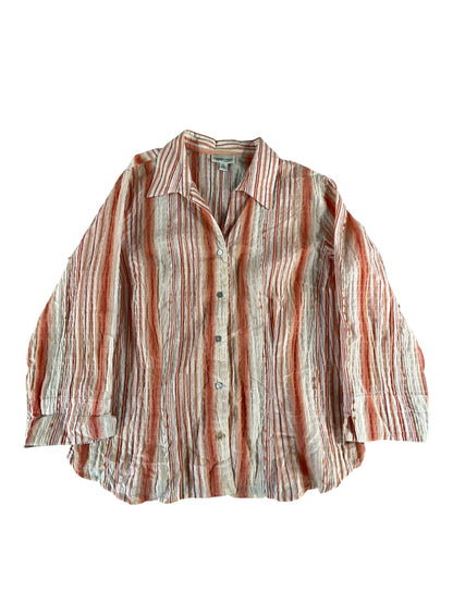 Coldwater Creek Shirt Womens XL Stripe Button Up Textured Blouse Casual Top