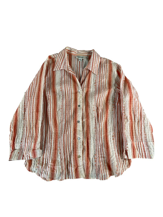 Coldwater Creek Shirt Womens XL Stripe Button Up Textured Blouse Casual Top