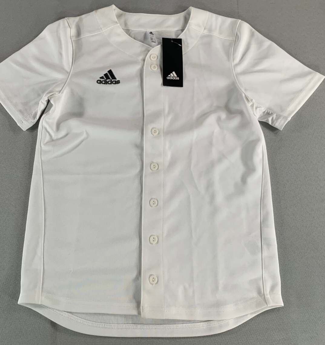 Adidas Youth Baseball Jersey White Button Up Short Sleeve Shirt Size M 11-12Y NW