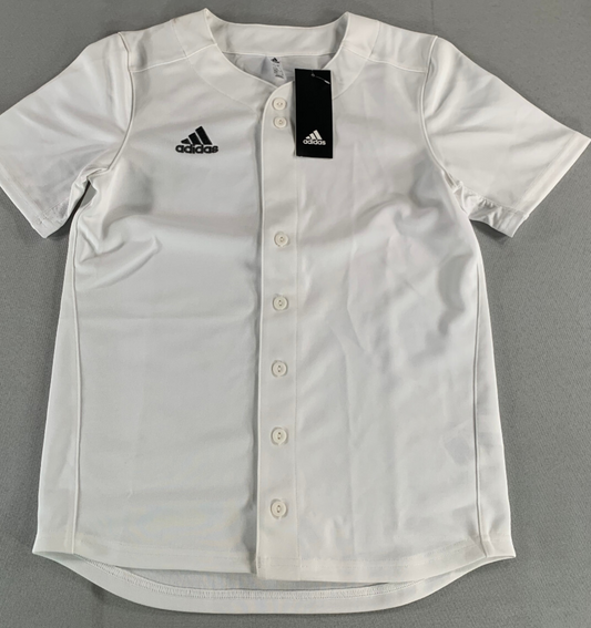 Adidas Youth Baseball Jersey White Button Up Short Sleeve Shirt Size M 11-12Y NW
