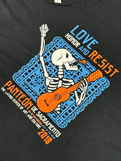 Alstyle Skeleton Day Dead Graphic Tee S Black 100% Cotton Crewneck Short Sleeve