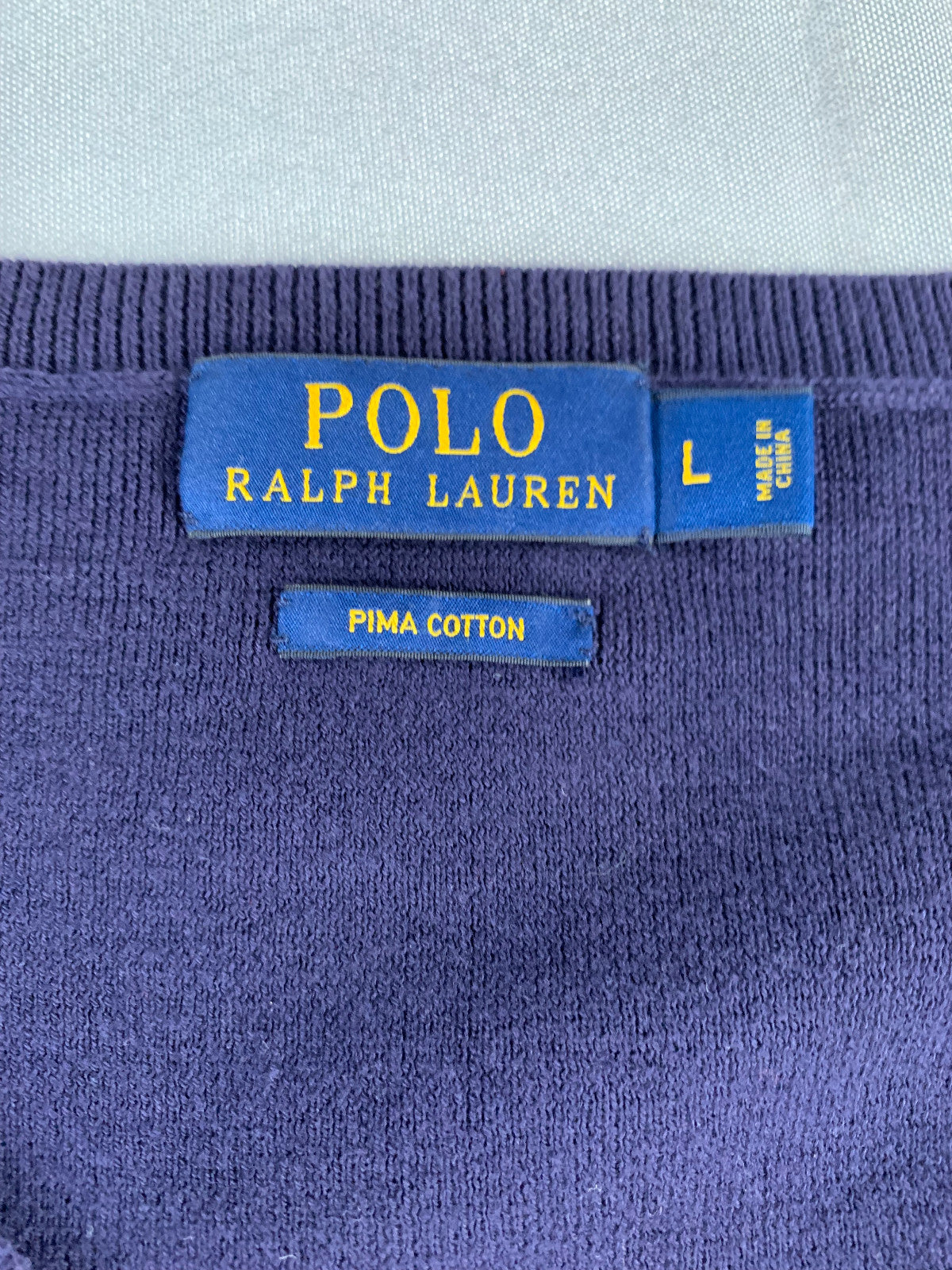 Polo Ralph Lauren V Neck Sweater L Navy Blue Pima Cotton Pullover Pony Logo 133
