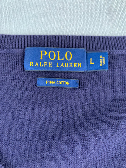 Polo Ralph Lauren V Neck Sweater L Navy Blue Pima Cotton Pullover Pony Logo 133