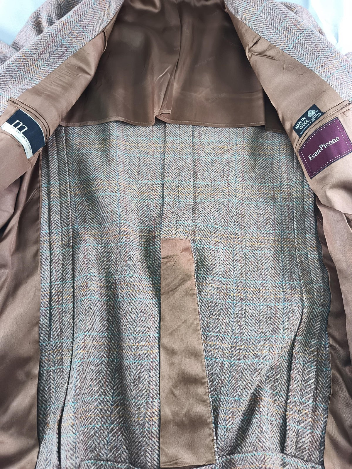 Vintage Evan-Picone Blazer Mens Large Brown Herringbone Wool Tweed Sport Coat