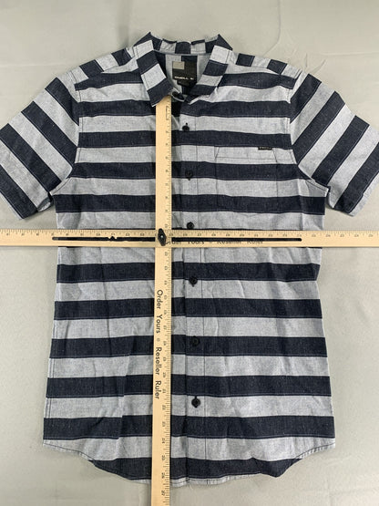 O'Neill Shirt Mens Medium Blue Gray Striped Button Up Short Sleeve Casual Summer