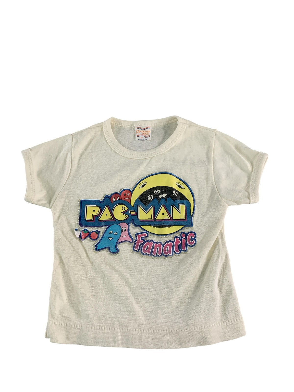 Vintage Pac-Man Fanatic Shirt Boys 4T White Andover Togs Made USA Arcade 80s