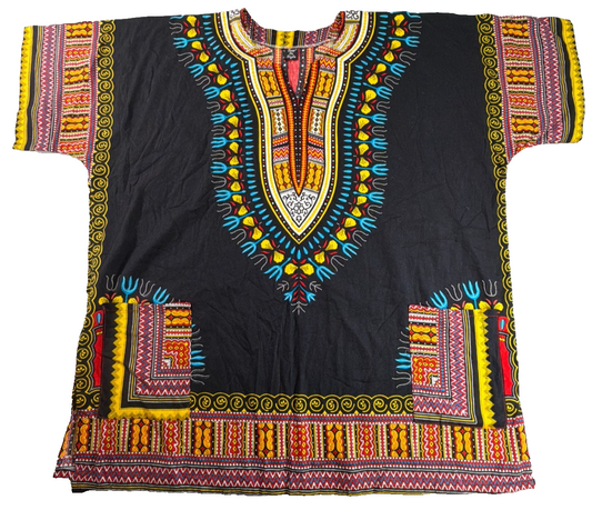 Dashiki African Print Unisex Black Multicolor Cotton Tunic Shirt Step In Style