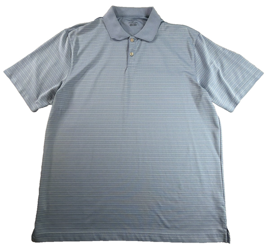Van Heusen Polo Shirt Mens L Blue White Striped Short Sleeve Polyester Golf