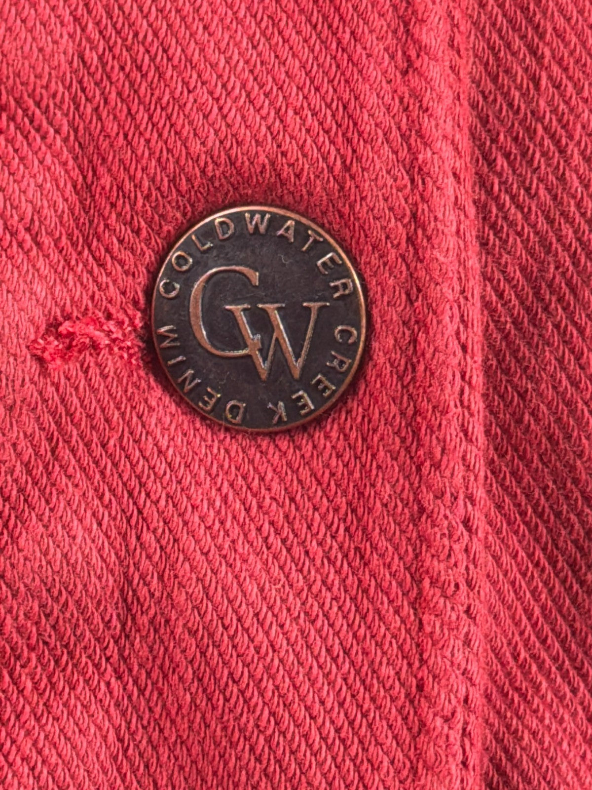 Coldwater Creek Red Denim Jacket Womens Medium Stretch Button Front Trucker