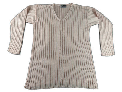 CINCIN Striped Neck Long Sleeve Knit Sweater Pink ONE Stretchy Collarless