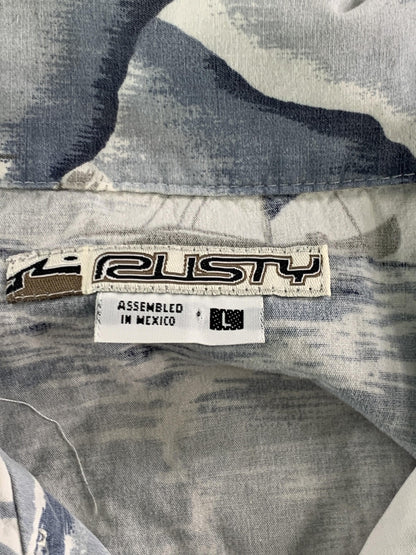 Rusty Shirt Mens Large Blue Gray Hawaiian Aloha Button Up Camp Short Sleeve 100