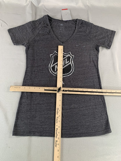NHL Hockey Shirt Womens Large Gray Tri-Blend V-Neck Adidas Short Sleeve Tee