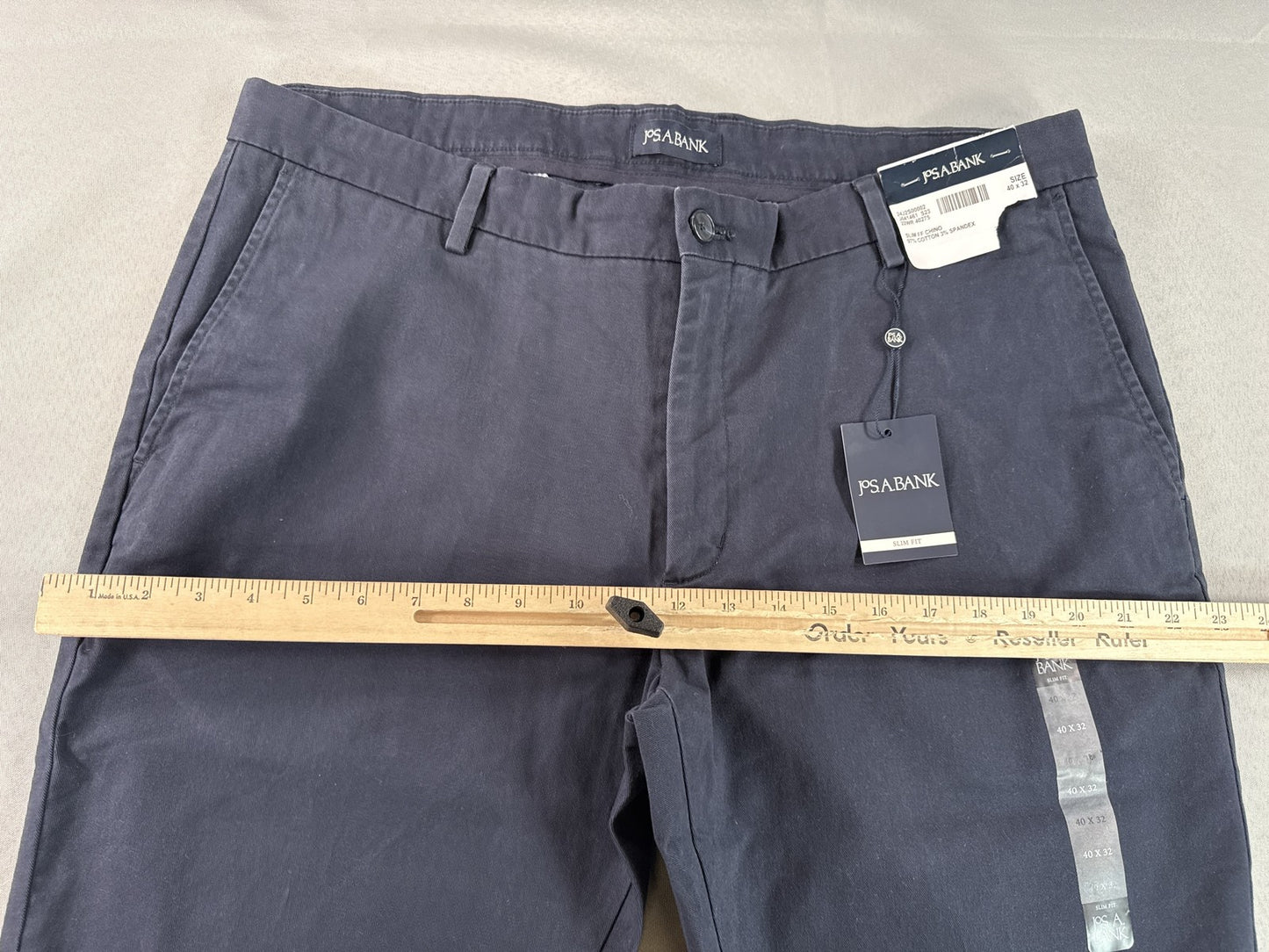 Jos. Bank 24J2S00002 Slim Fit Pants 40X32 Navy Cotton Spandex Stretch Chino