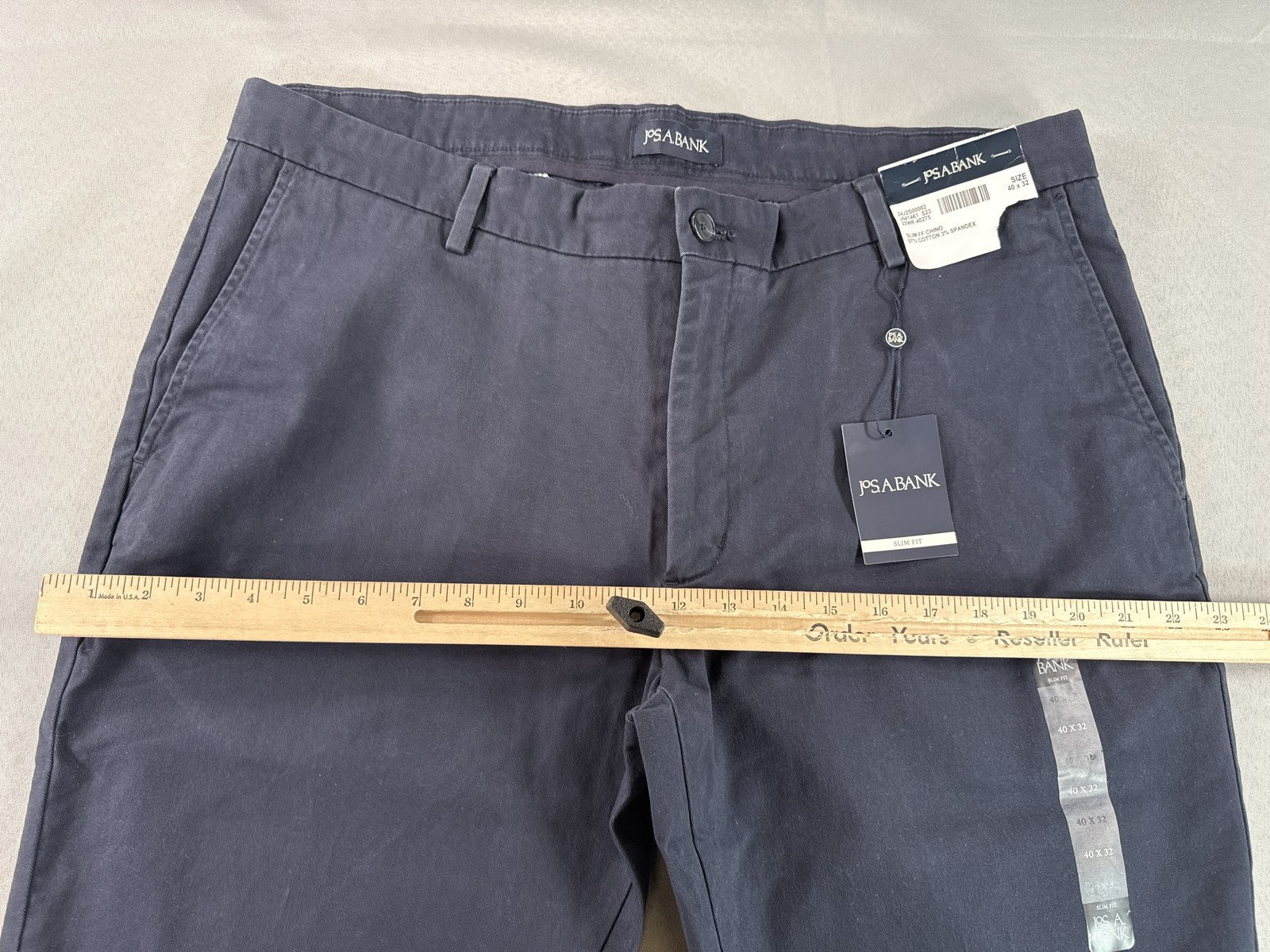 Jos. Bank 24J2S00002 Slim Fit Pants 40X32 Navy Cotton Spandex Stretch Chino