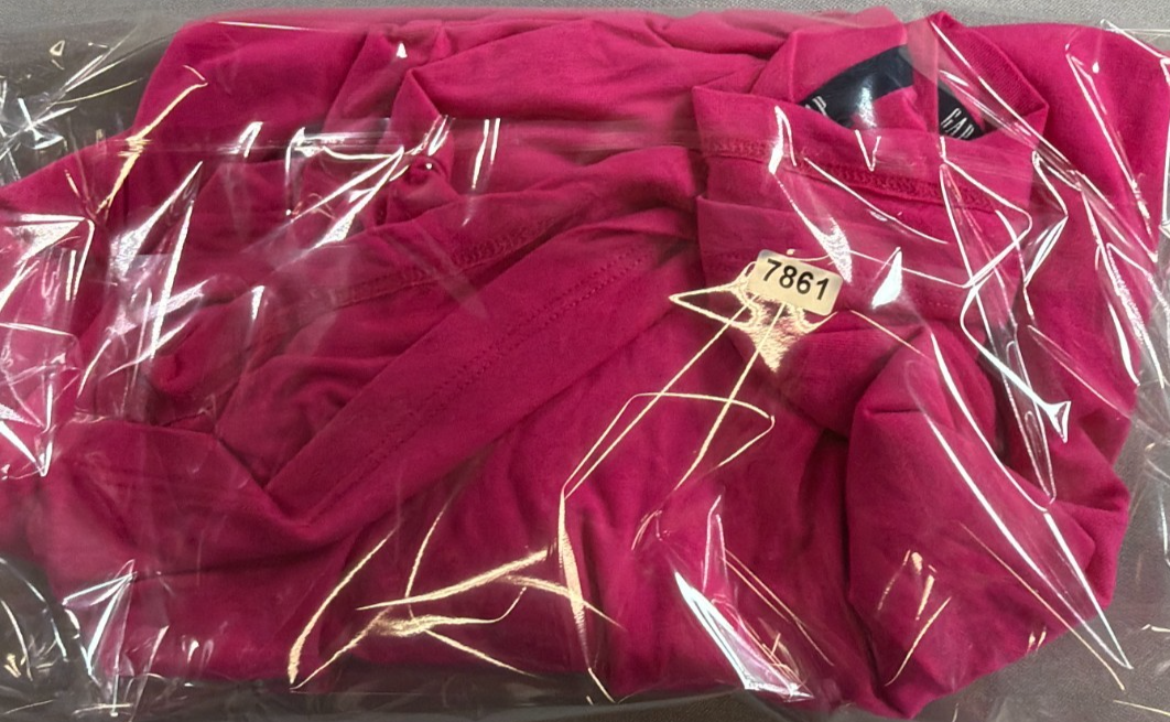 GAP Womens XXL Hot Pink Fuchsia V-Neck Short Sleeve Relaxed Tee Shirt Logo Tape