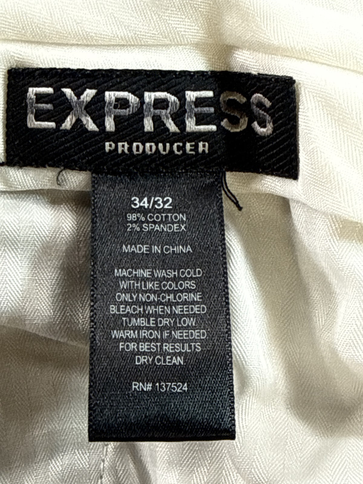 EXPRESS Chino Pants 34 34/32 Beige Cotton Spandex Flat Front Regular Fit Slim