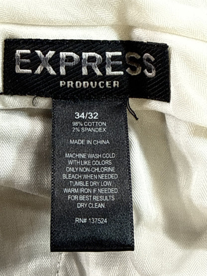 EXPRESS Chino Pants 34 34/32 Beige Cotton Spandex Flat Front Regular Fit Slim