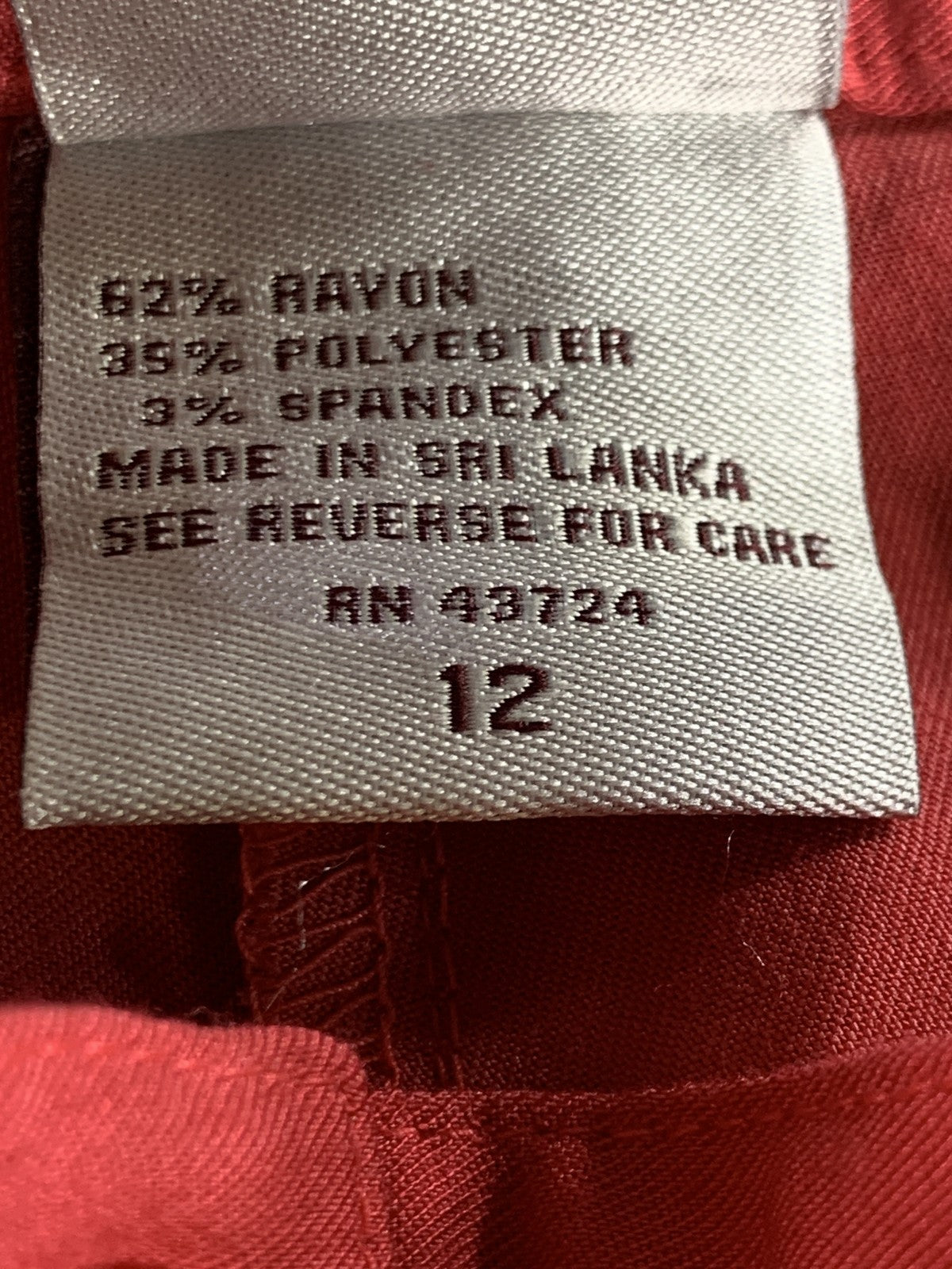 Fairway Outfitters Pants Womens Size 12 Red Stretch Straight Leg Casual Golf