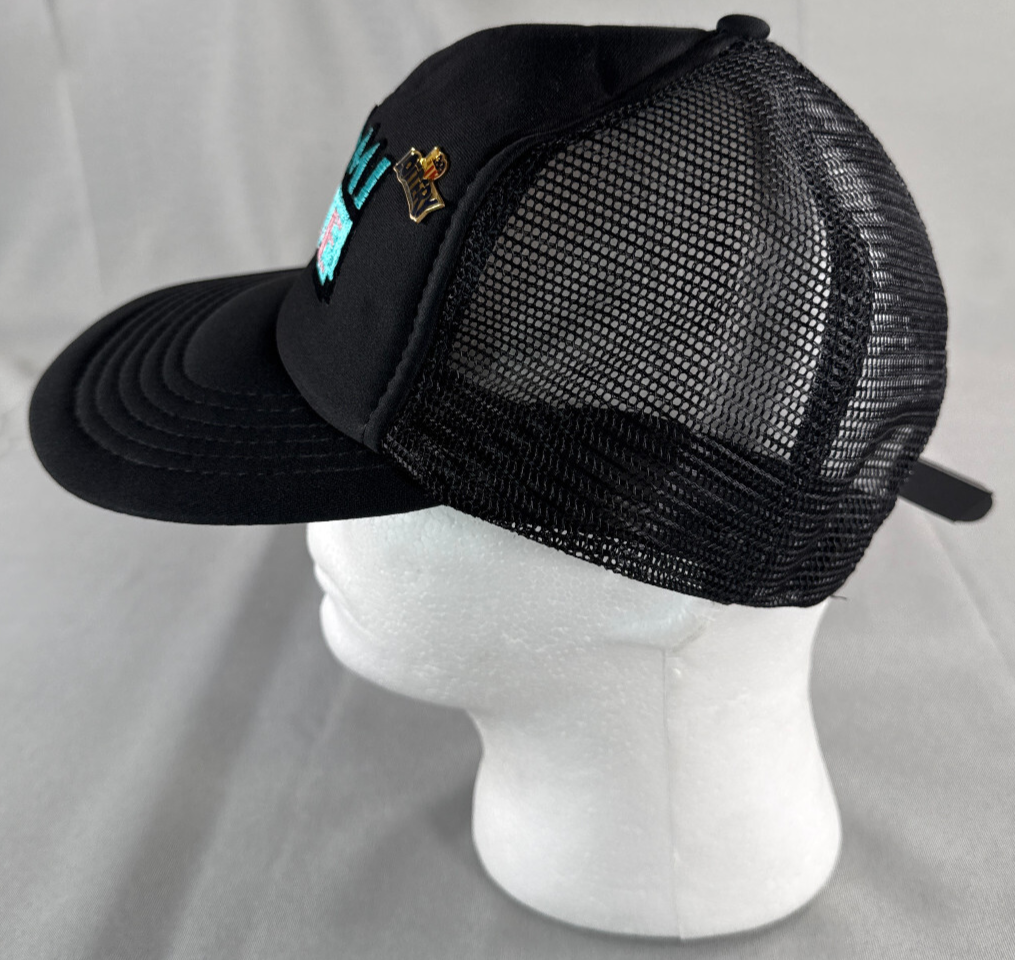 Vintage AHS Miami Vice Lottery Trucker Hat Black Mesh Cap Taiwan 80s M-L Snapbac