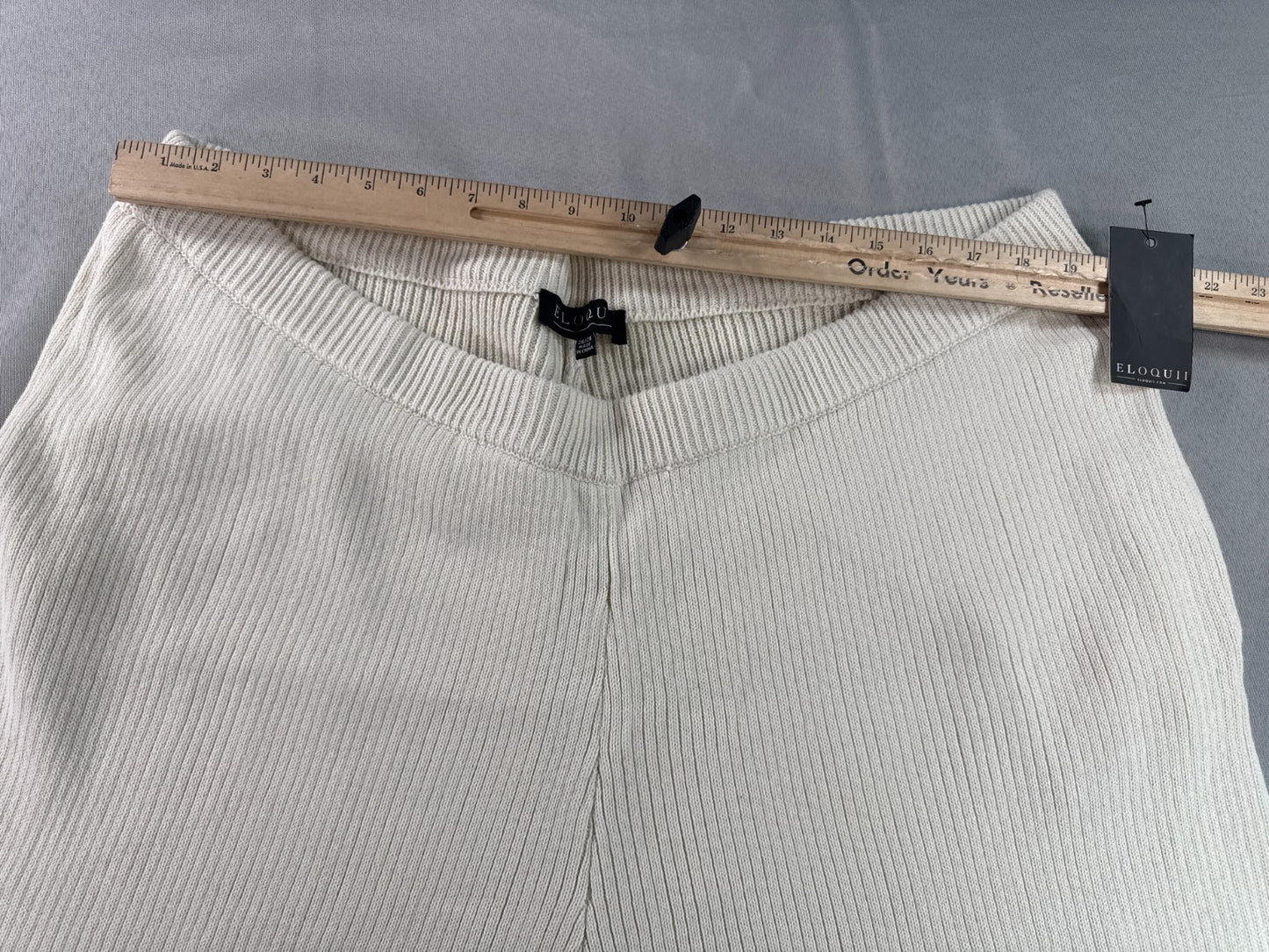 Eloquii Rib Knit Wide Leg Pants Cream Pull On Sweater Lounge Womens 26 28