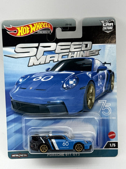 Hot Wheels Speed Machines Porsche 911 GT3 Die Cast Car 1:64 Blue Metal Culture