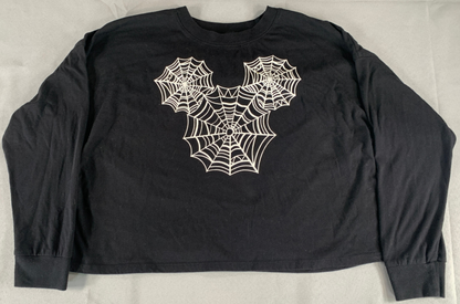 Disney Mickey Mouse Halloween Shirt L Black Spider Web Graphic Long Sleeve Tee
